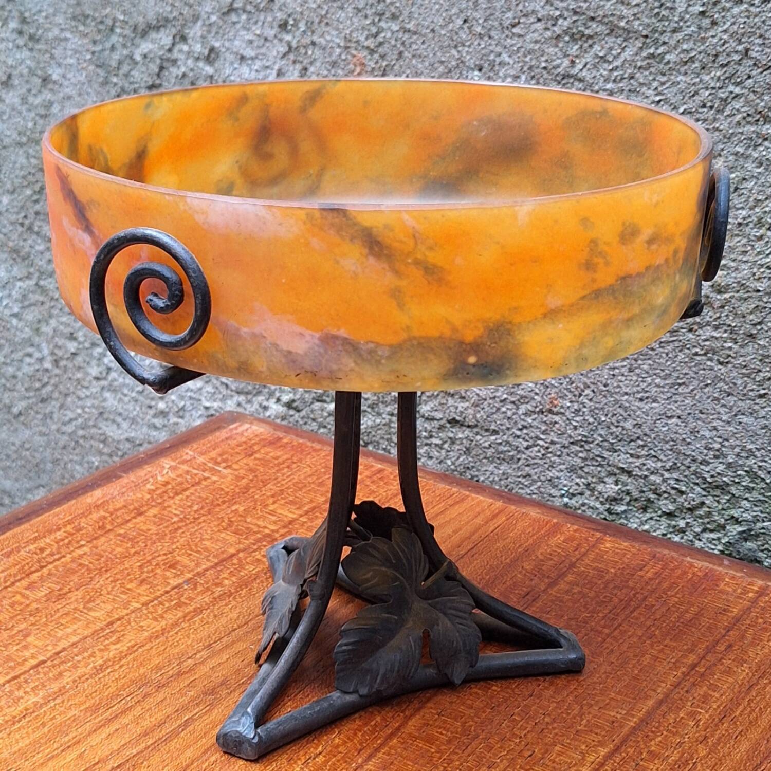 Glass and wrought iron fruit bowl
