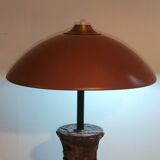 Large carved wooden lamp and mushroom lampshade