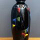 Black glass vase with red, green, blue and yellow details 1960s