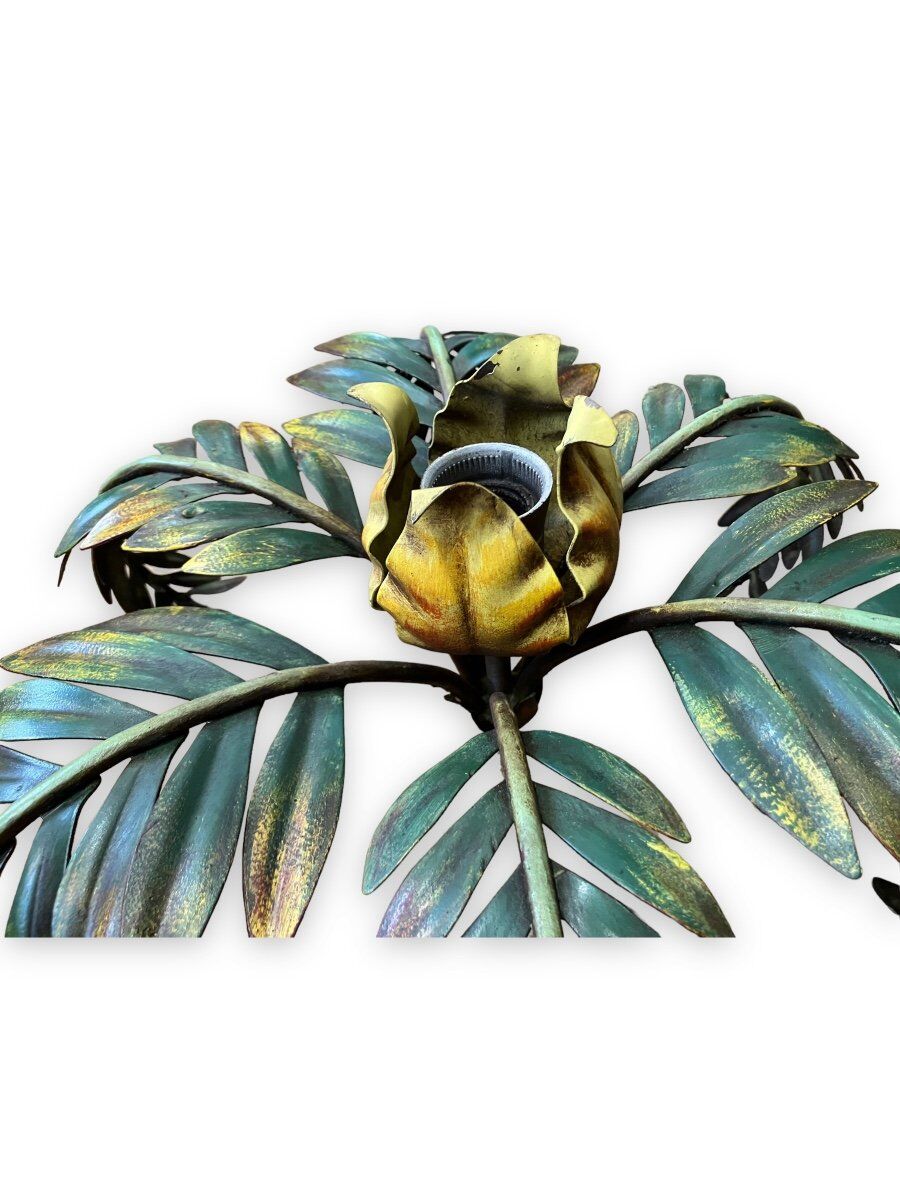 Palm leaf chandelier in painted sheet metal, 1970s