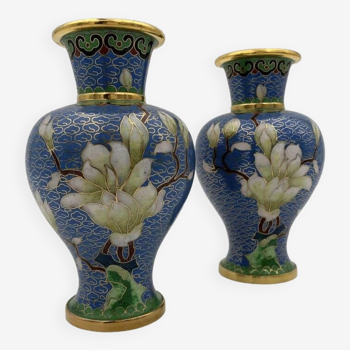 Two vintage Chinese cloisonné enamel vases - 1970s-1980s