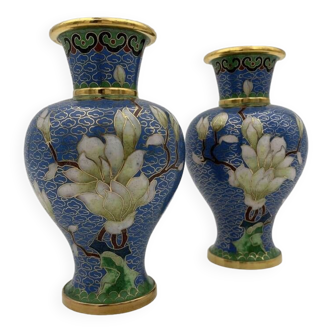 Two vintage Chinese cloisonné enamel vases - 1970s-1980s