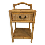 Antique rattan bedside table with vintage drawer