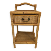 Antique rattan bedside table with vintage drawer