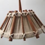 Hanging lamp in linen wood and wool