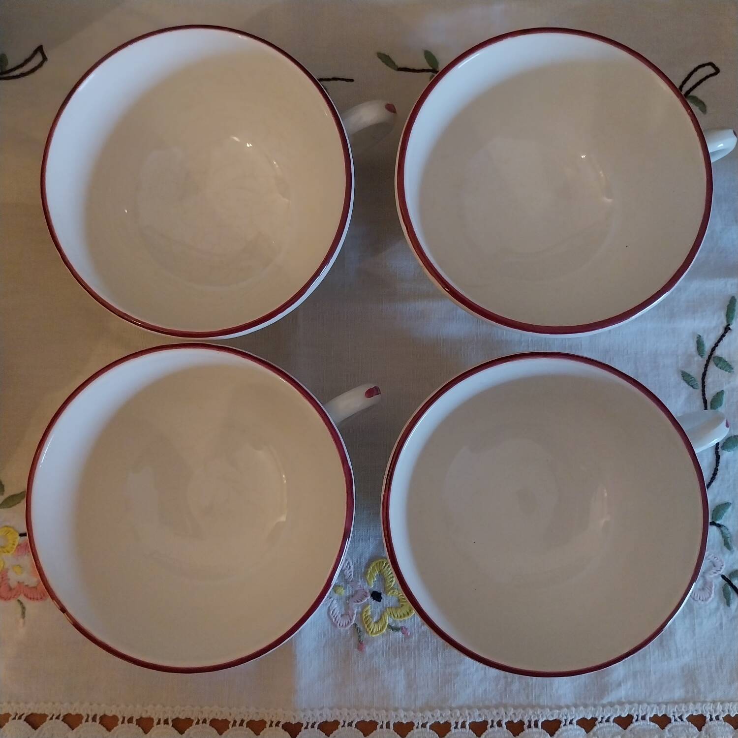 St Clement France earthenware cups, Le Cop decor