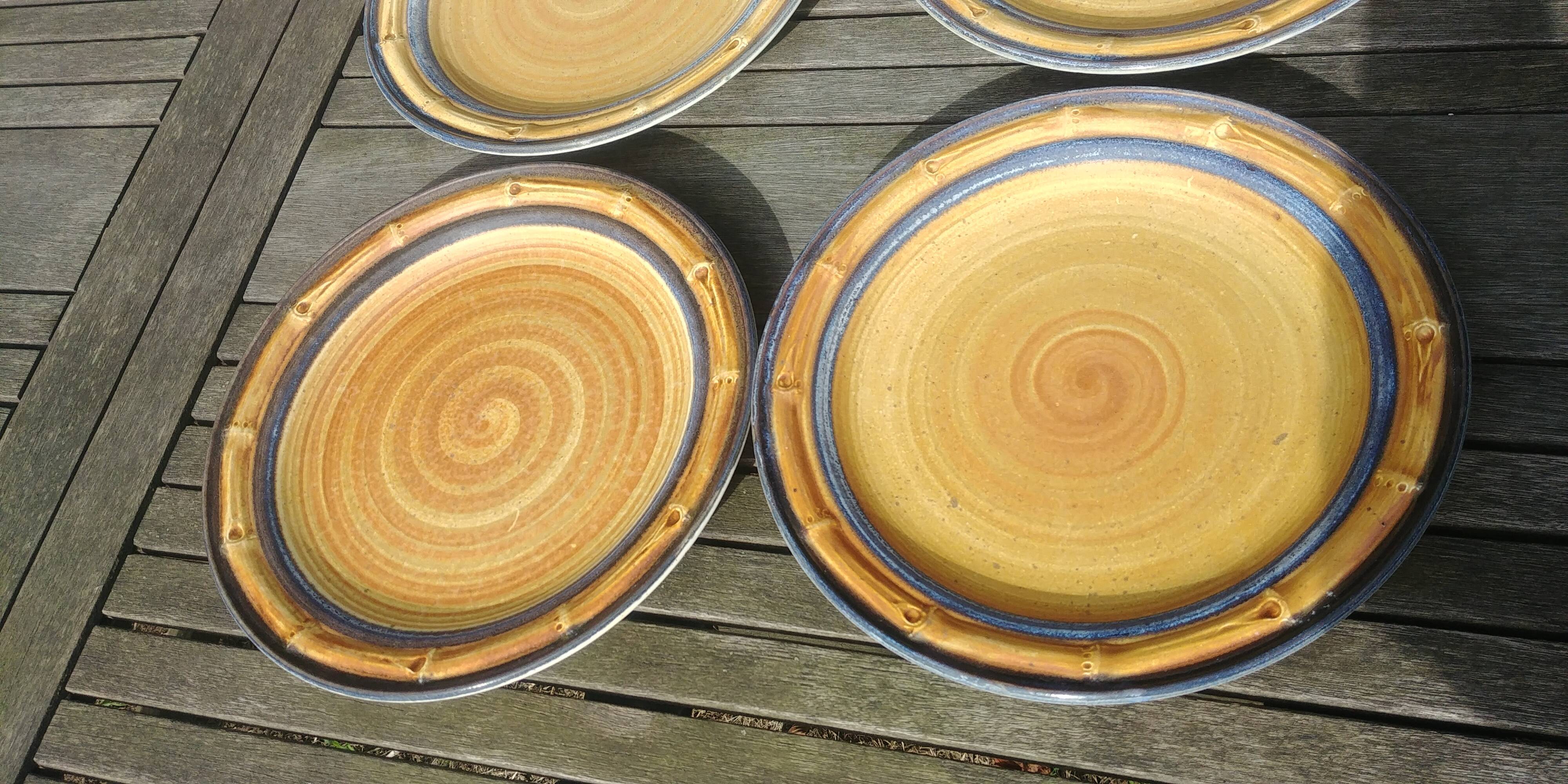 Set of 4 flat plates of the earthenware factory of Gien bamboo decoration - Vintage