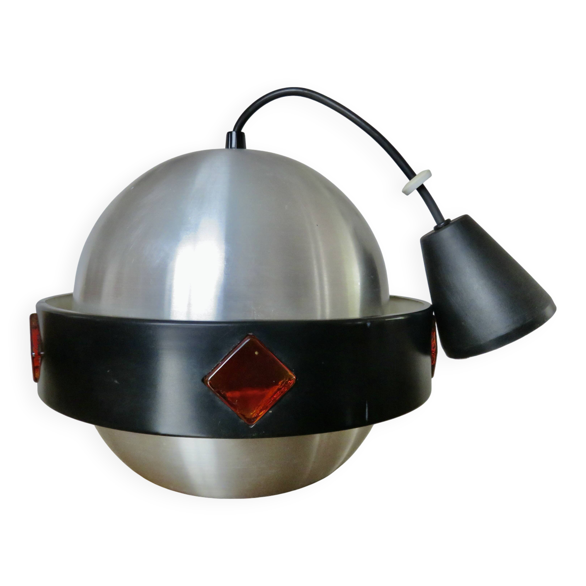 Space Age "Saturn" pendant light, 1970, aluminum, metal, resin