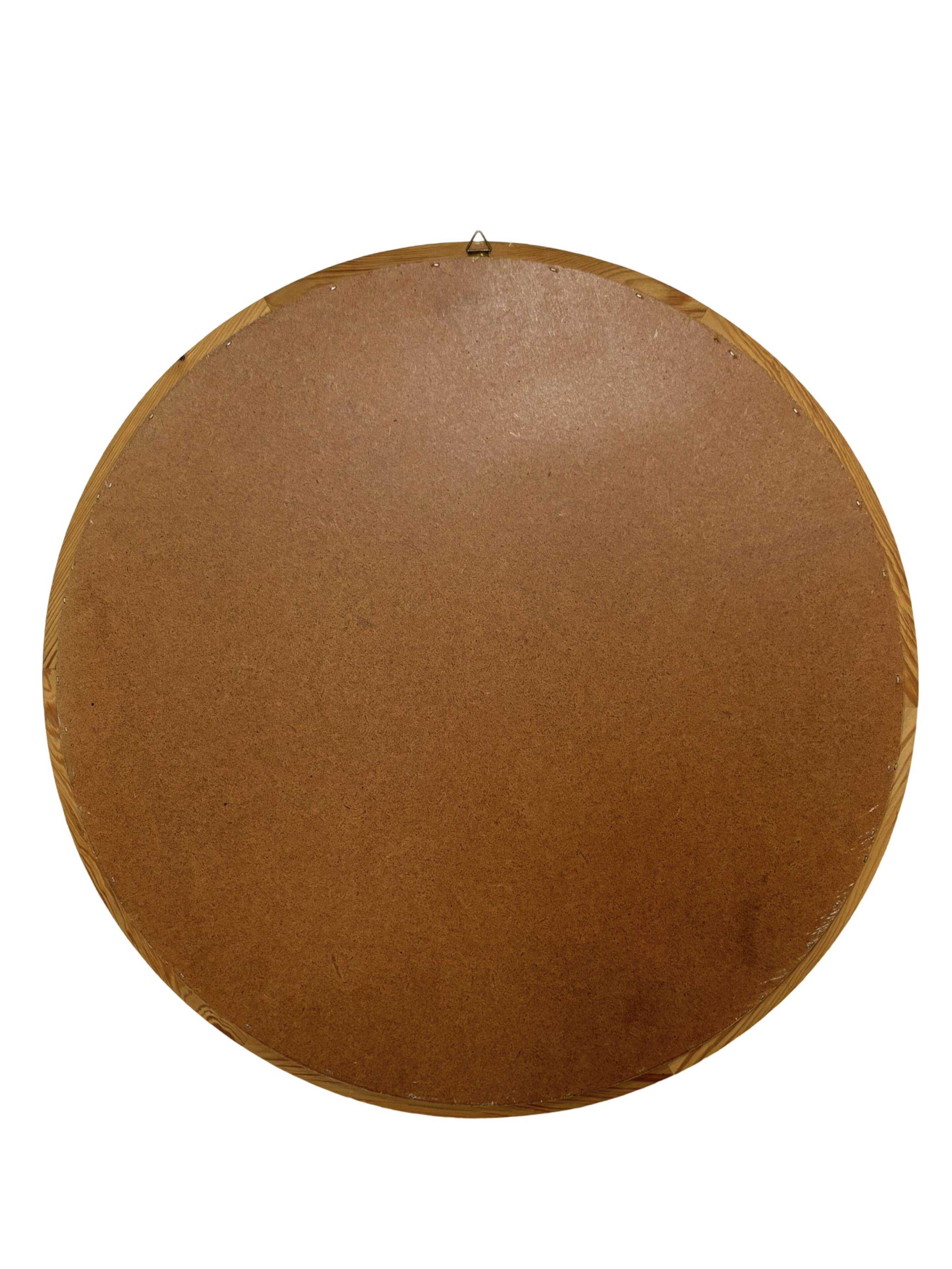 Vintage 70s round pine mirror Swedish design