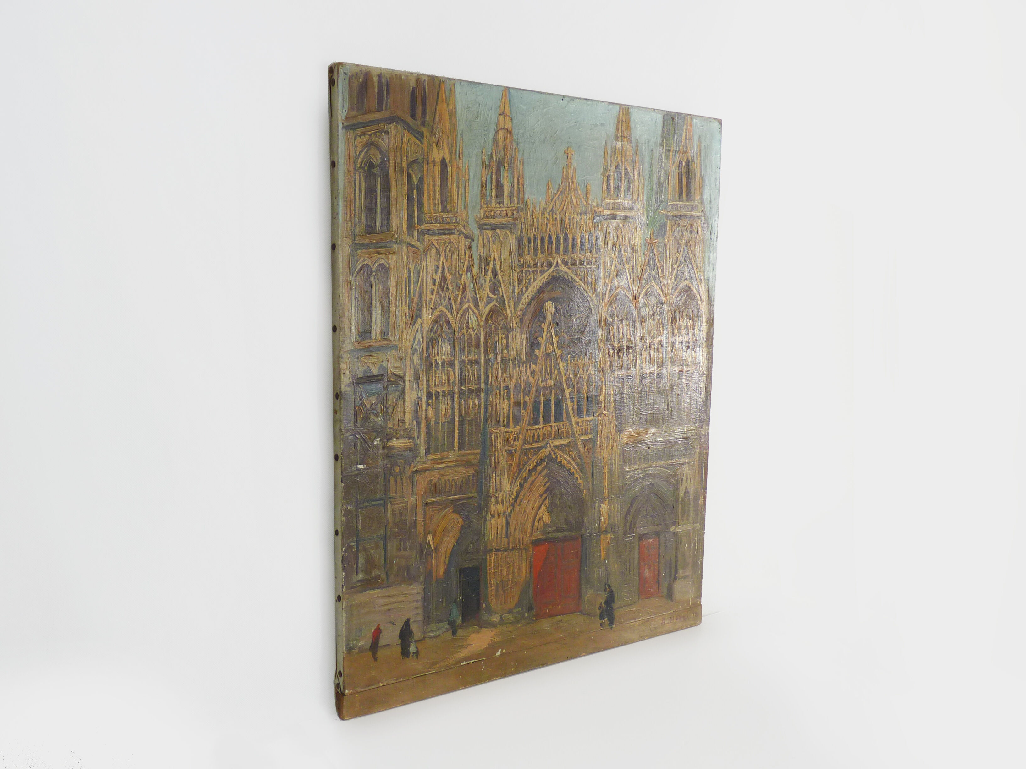 Old oil on canvas A.Horel, Albert Horel, Cathedral of Toul. 68X54 cm