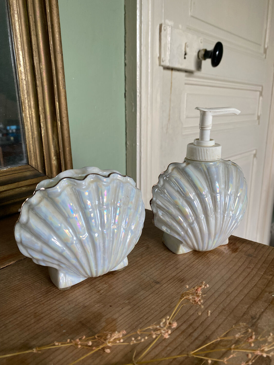 Soap dispenser and shell toothbrush storage