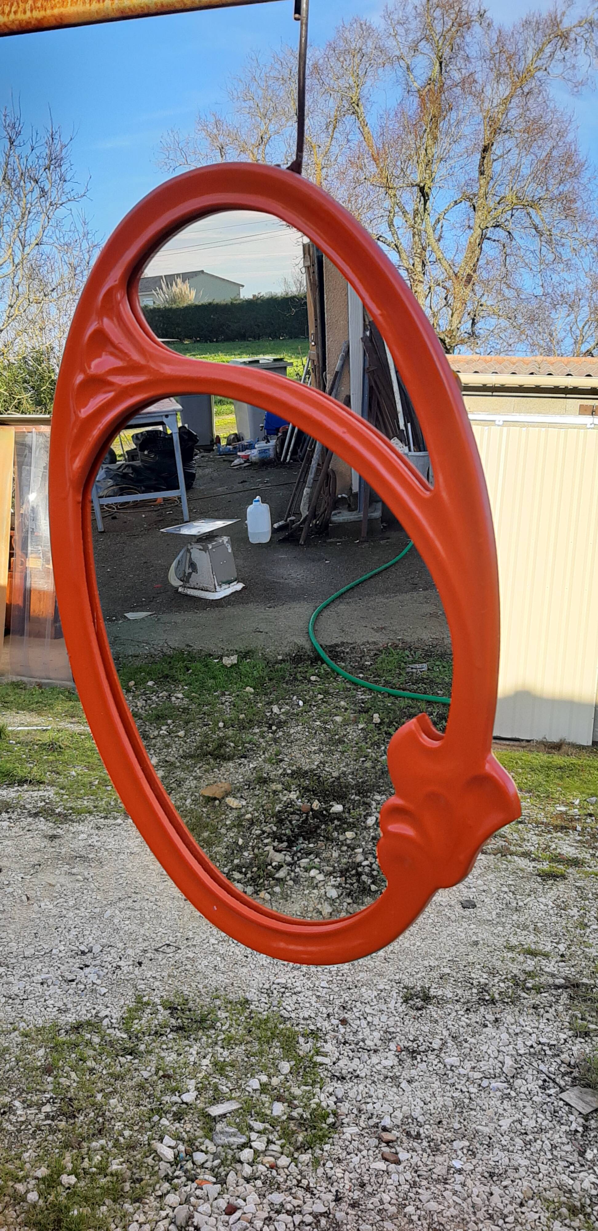 Vintage mirror enamelled cast iron orange