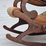 1960s, Scandinavian rocking chair, furniture velour, dark beech wood.