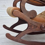 1960s, Scandinavian rocking chair, furniture velour, dark beech wood.