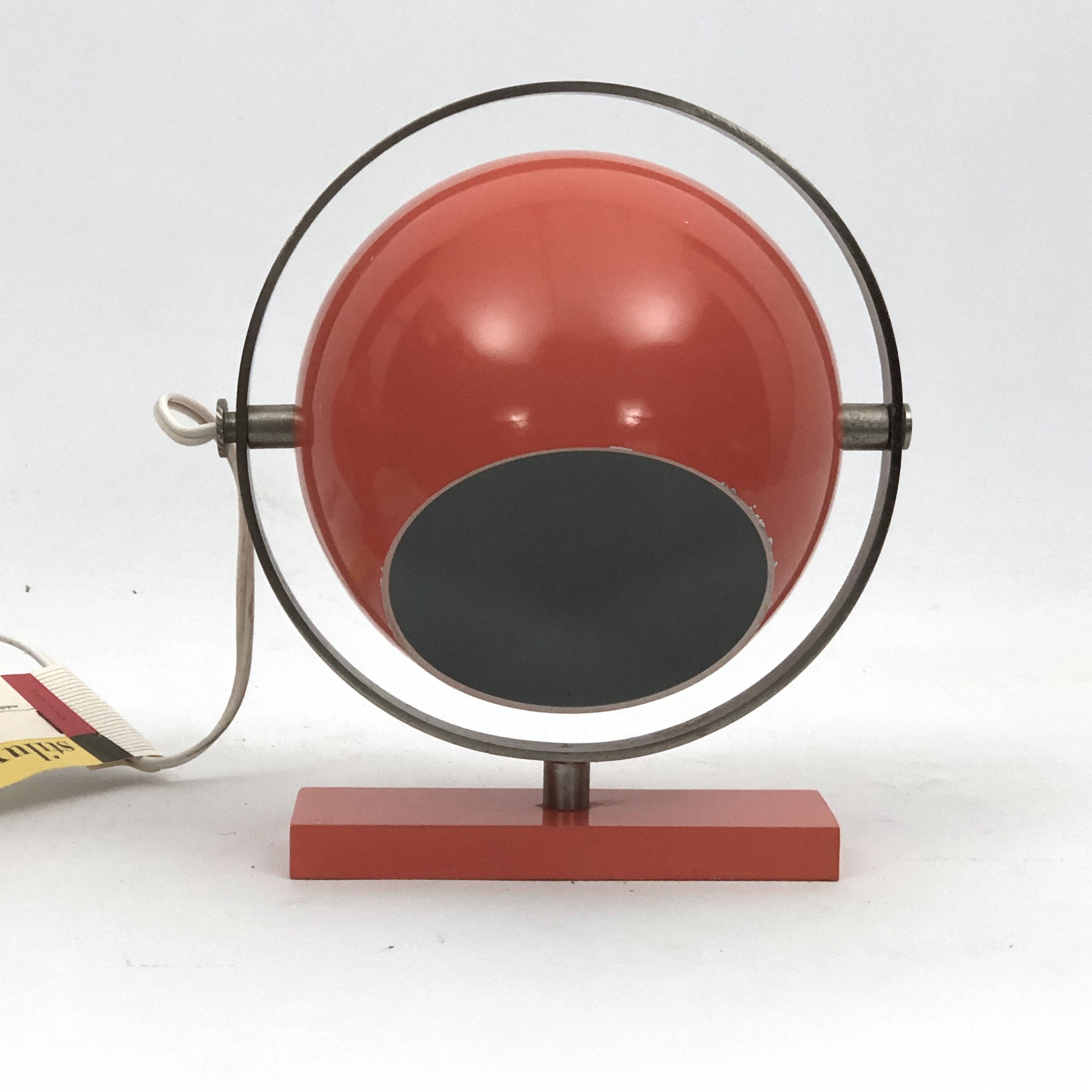 Stilux Milano model Saba, orange globe table lamps from 60s. Set of two
