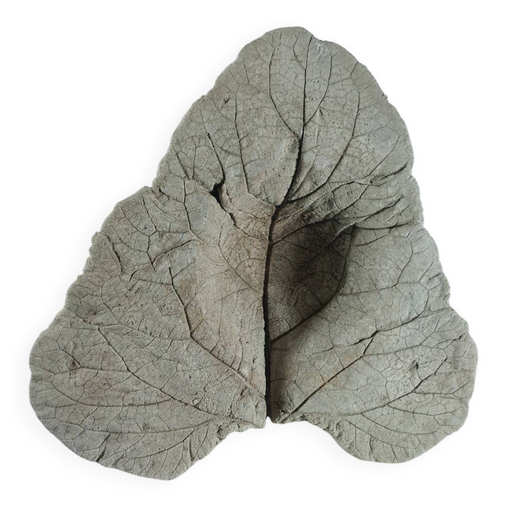 Vintage one  of a kind cast concrete fruit trinket bowl leaf decor