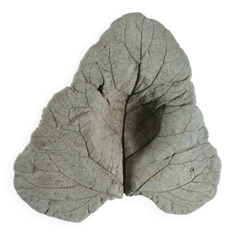 Vintage one  of a kind cast concrete fruit trinket bowl leaf decor