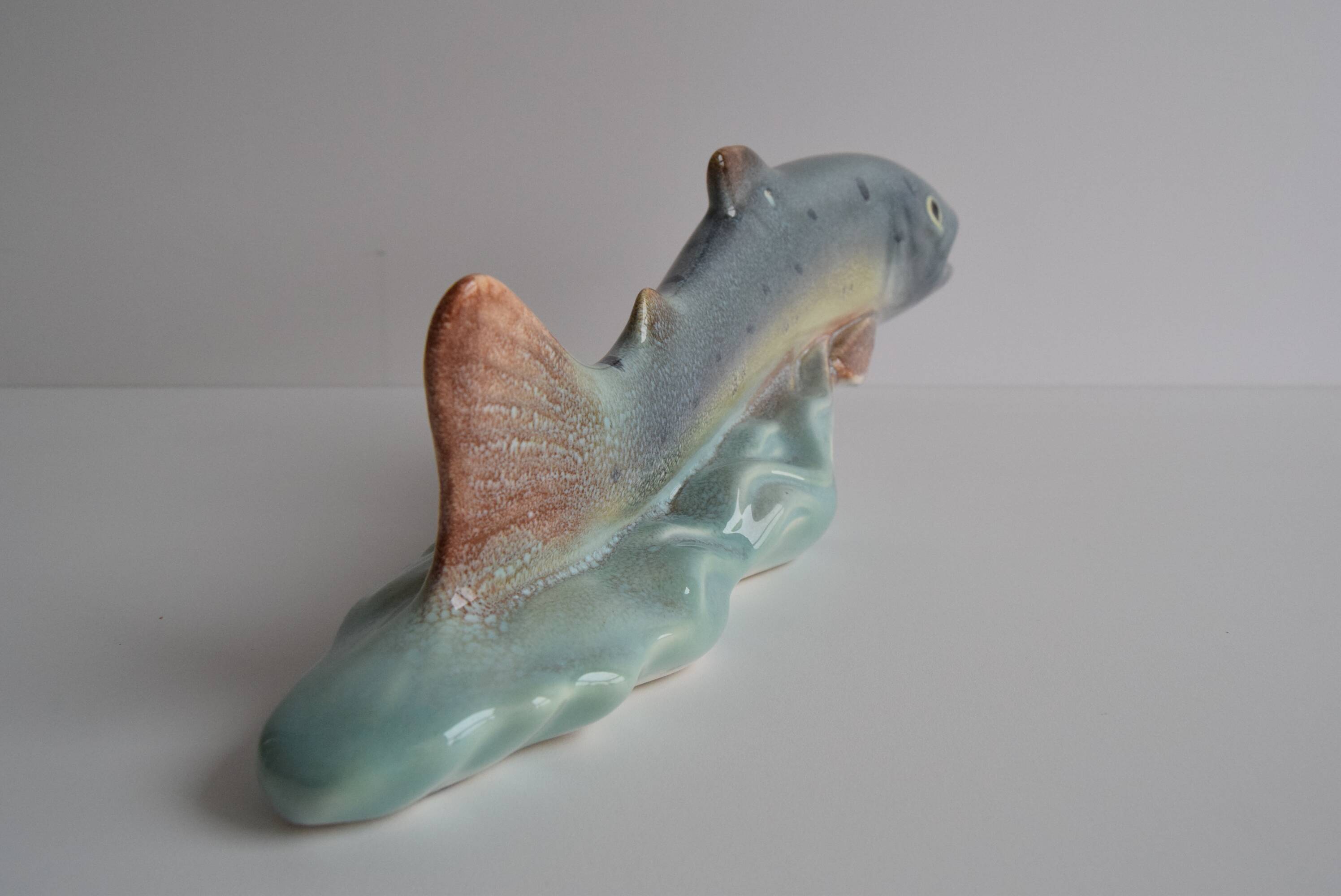 Art Deco Sculpture Trout by Ditmar Urbach Znojmo factory, Czechoslovakia, 1940s.