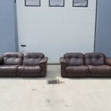 Set of 2 brown leather loveseats by de sede, 1983