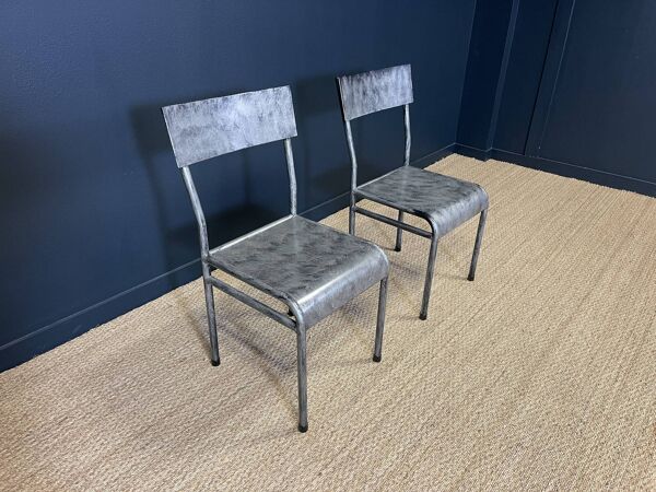 Paire de chaises indus métal gris
