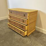 Midcentury bamboo, rattan and brass chest of drawers by Dal Vera, Italy, 1970s