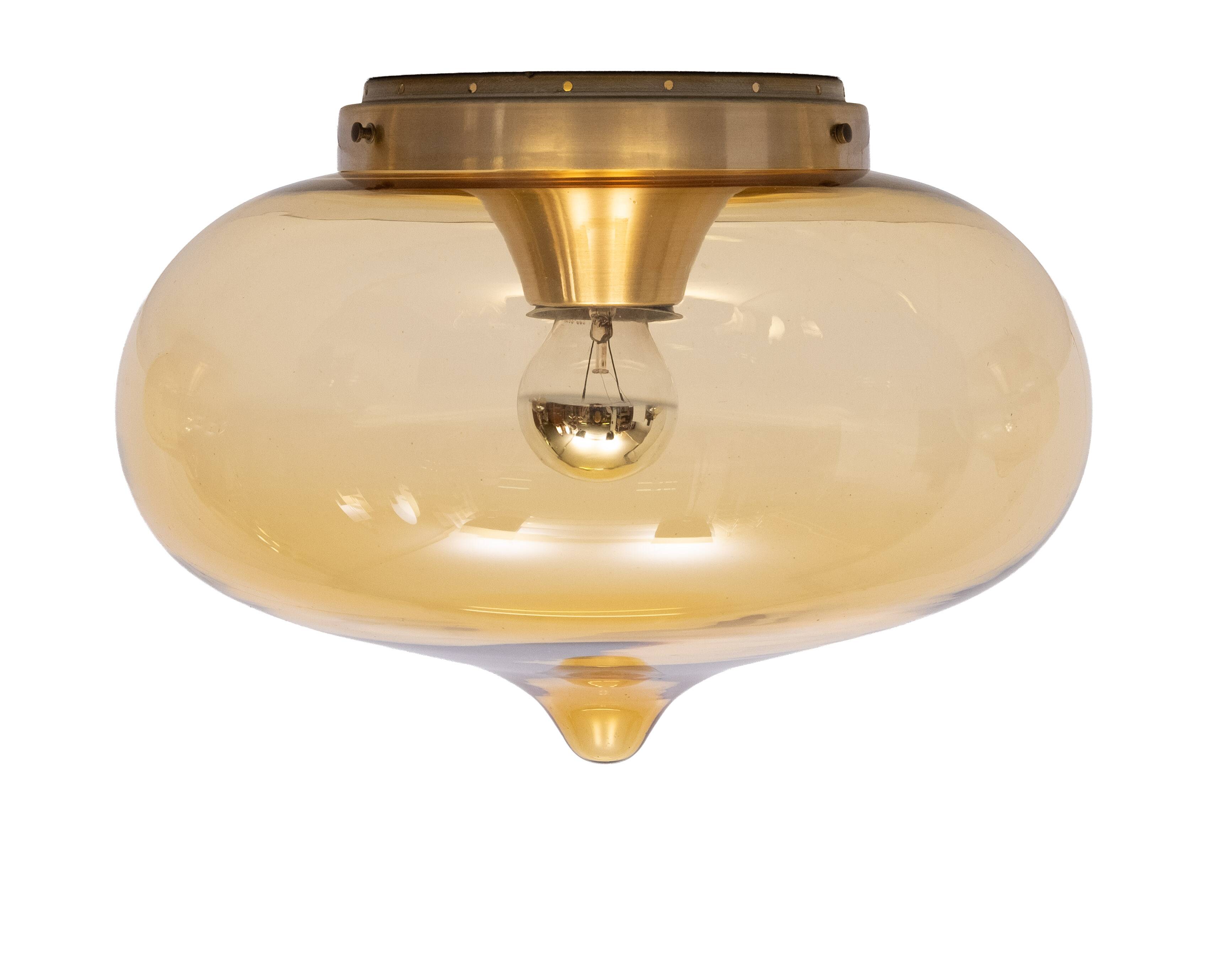 3 plafonniers en verre fumé par Dijkstra Lamps, années 1970