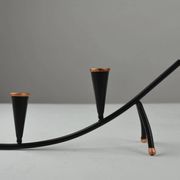 Black Painted Metal Candle Holder with Copper Detailing – Gunnar Ander for Ystad-Metall, Sweden, 1950s