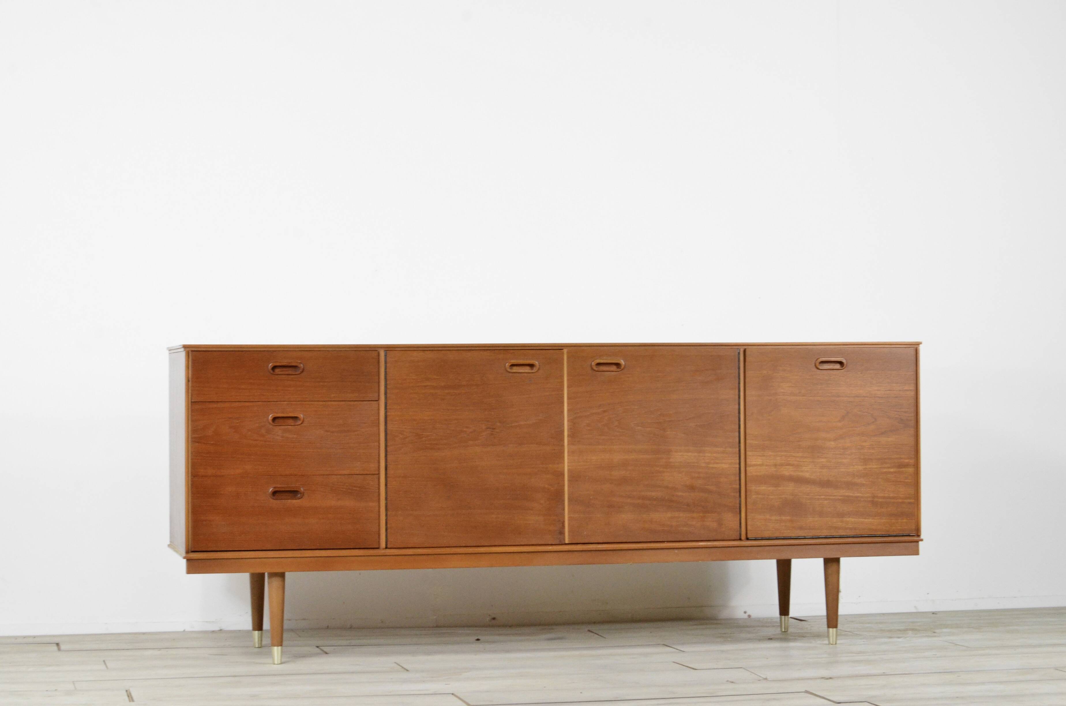 Buffet en teck Avalon des années 50, vintage moderne, style danois rétro.
