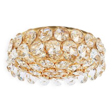 Lustre en laiton doré et verre cristal incrusté par Palwa, Allemagne, années 1970