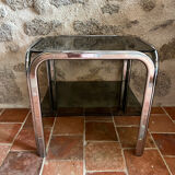 Chrome end table/side table and smoked glass