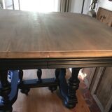 Table Henri II black patina, bleached oiled tray