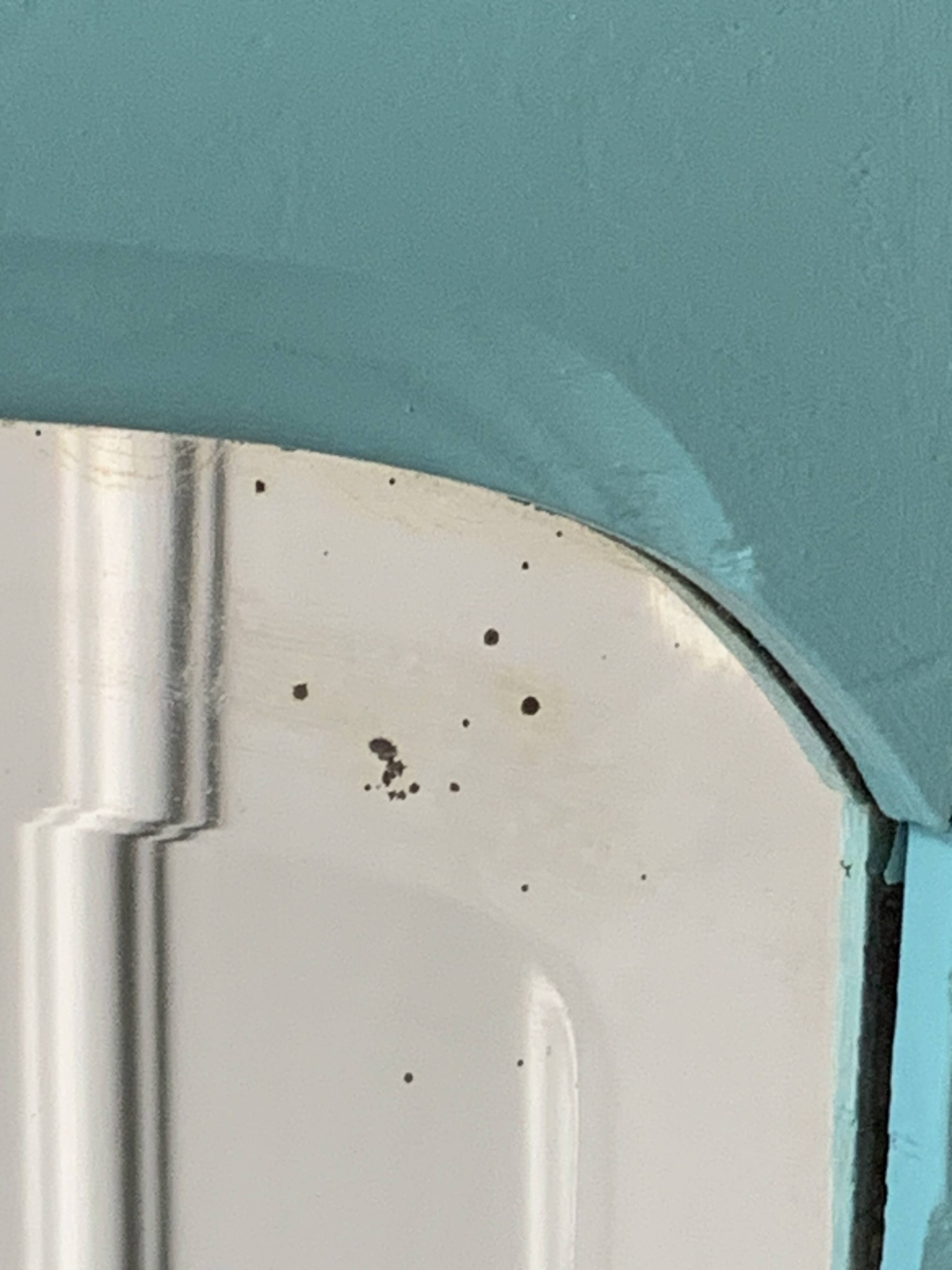 Beveled mirror on turquoise Parisian door