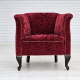 1950s, Danish vintage chair, red cotton/wool fabric, beech wood.