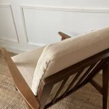 Scandinavian style armchair in wood and ecru fabric, 1950-1960