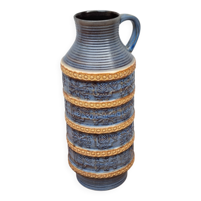 Grand vase Bay Keramik en céramique bleue et ocre – West Germany, 47 cm