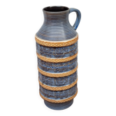 Large Bay Keramik vase in blue and ochre ceramic – West Germany, 47 cm