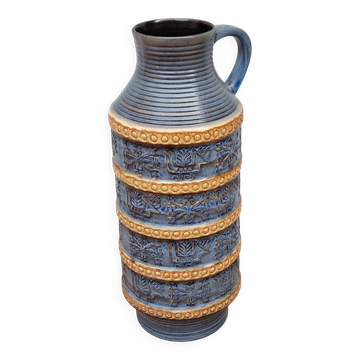Grand vase Bay Keramik en céramique bleue et ocre – West Germany, 47 cm
