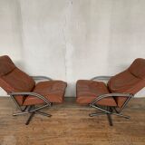 Pair of Scandinavian leather relax vintage armchairs brand Kebe