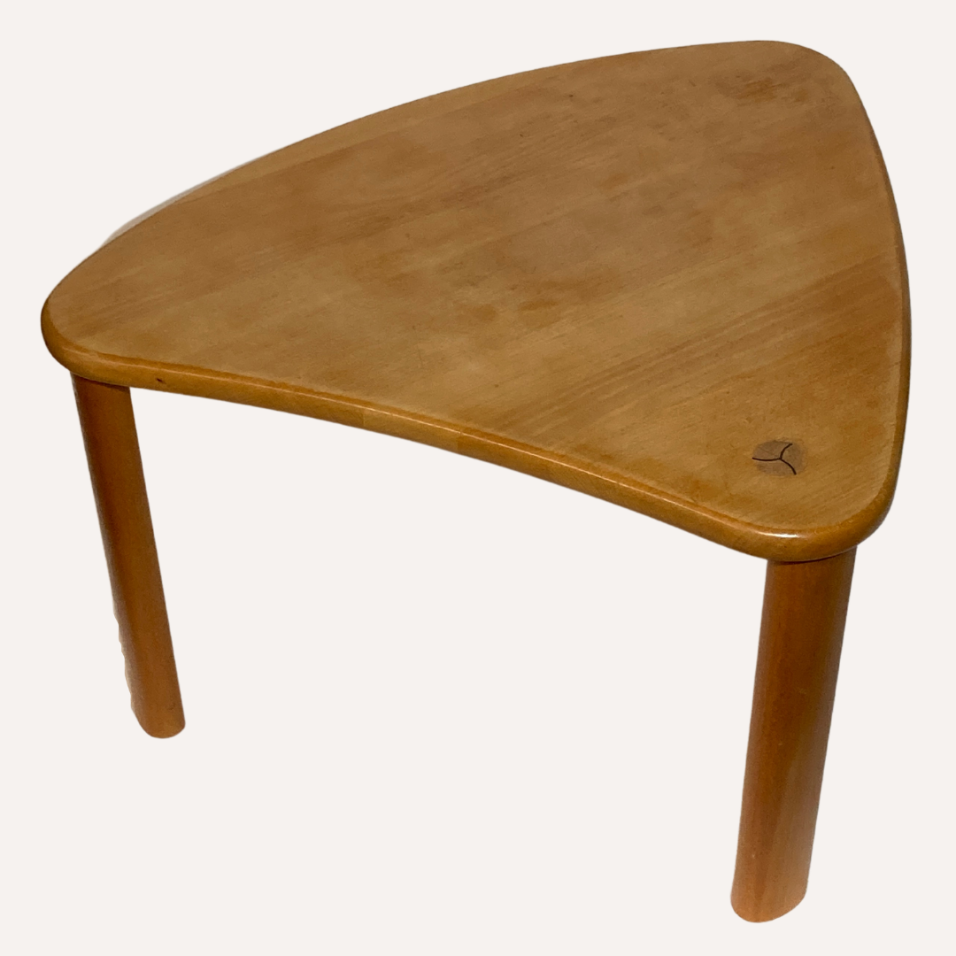 Scandinavian pine kidney shaped triangle side or coffee table, 1970s