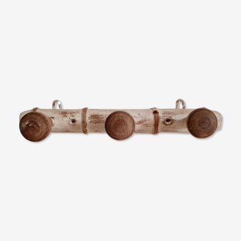 Coat rack wooden hook and patinated white