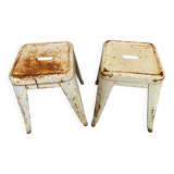 Authentic pair of Xavier Pauchard industrial Tolix metal stools 50