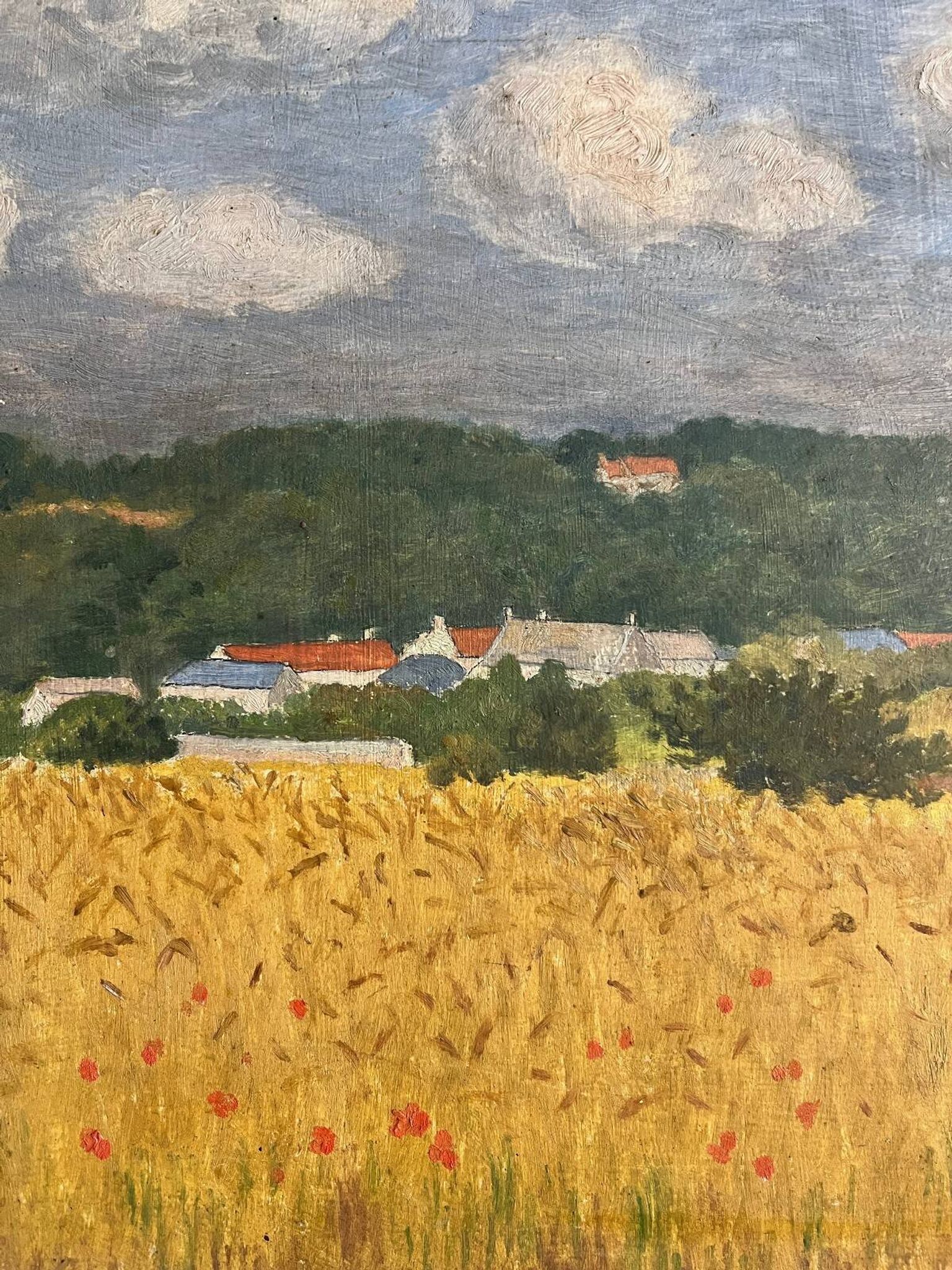 Tableau HSP "Paysage aux blés et coquelicots" post impressionniste 1900
