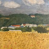 Tableau HSP "Landscape with Wheat and Poppies" post-impressionist 1900