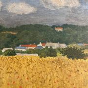 Tableau HSP "Paysage aux blés et coquelicots" post impressionniste 1900