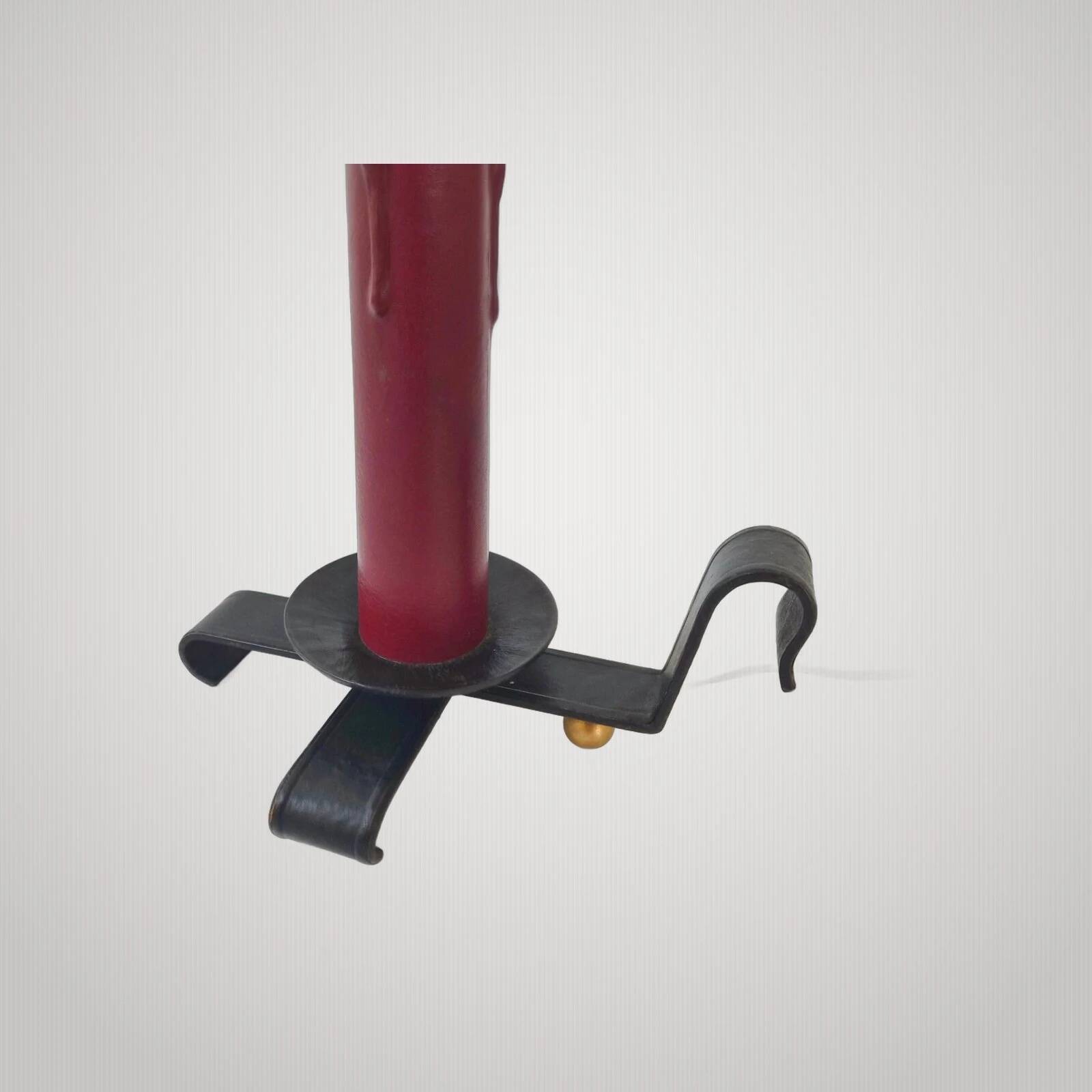 Vintage 1950s table lamp in black leather & burgundy 50s dlg Jacques Adnet r