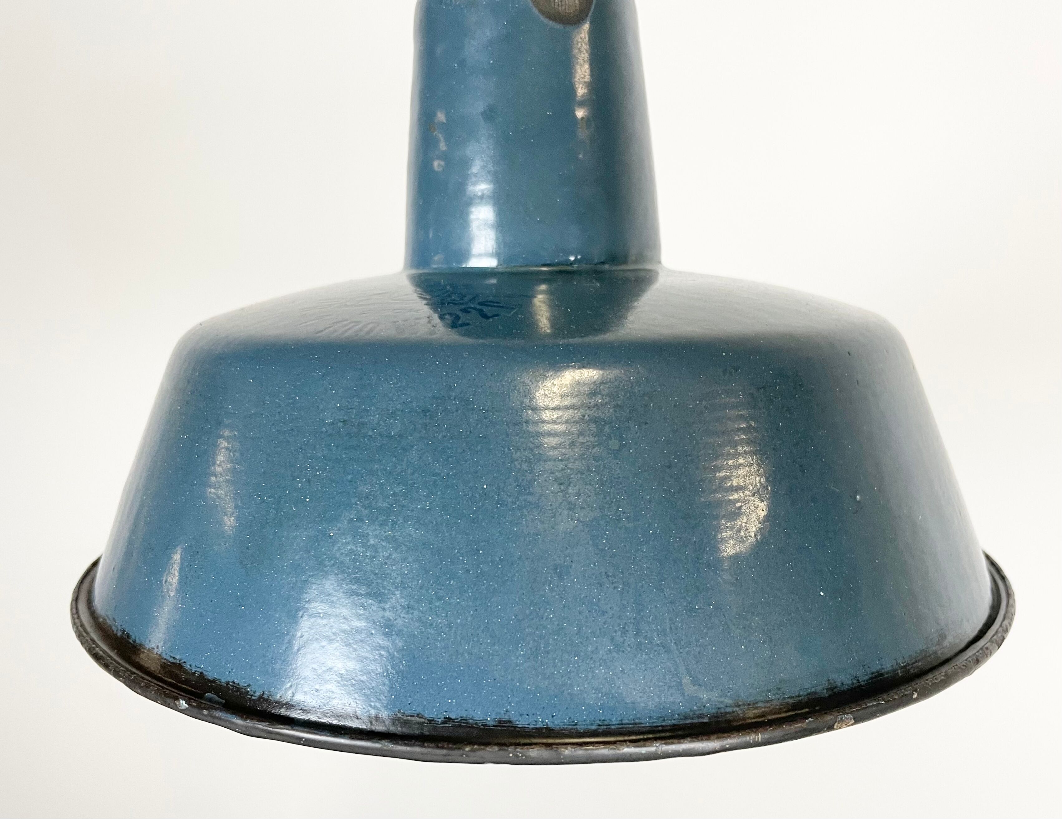 Industrial blue enamel pendant lamp, 1960s