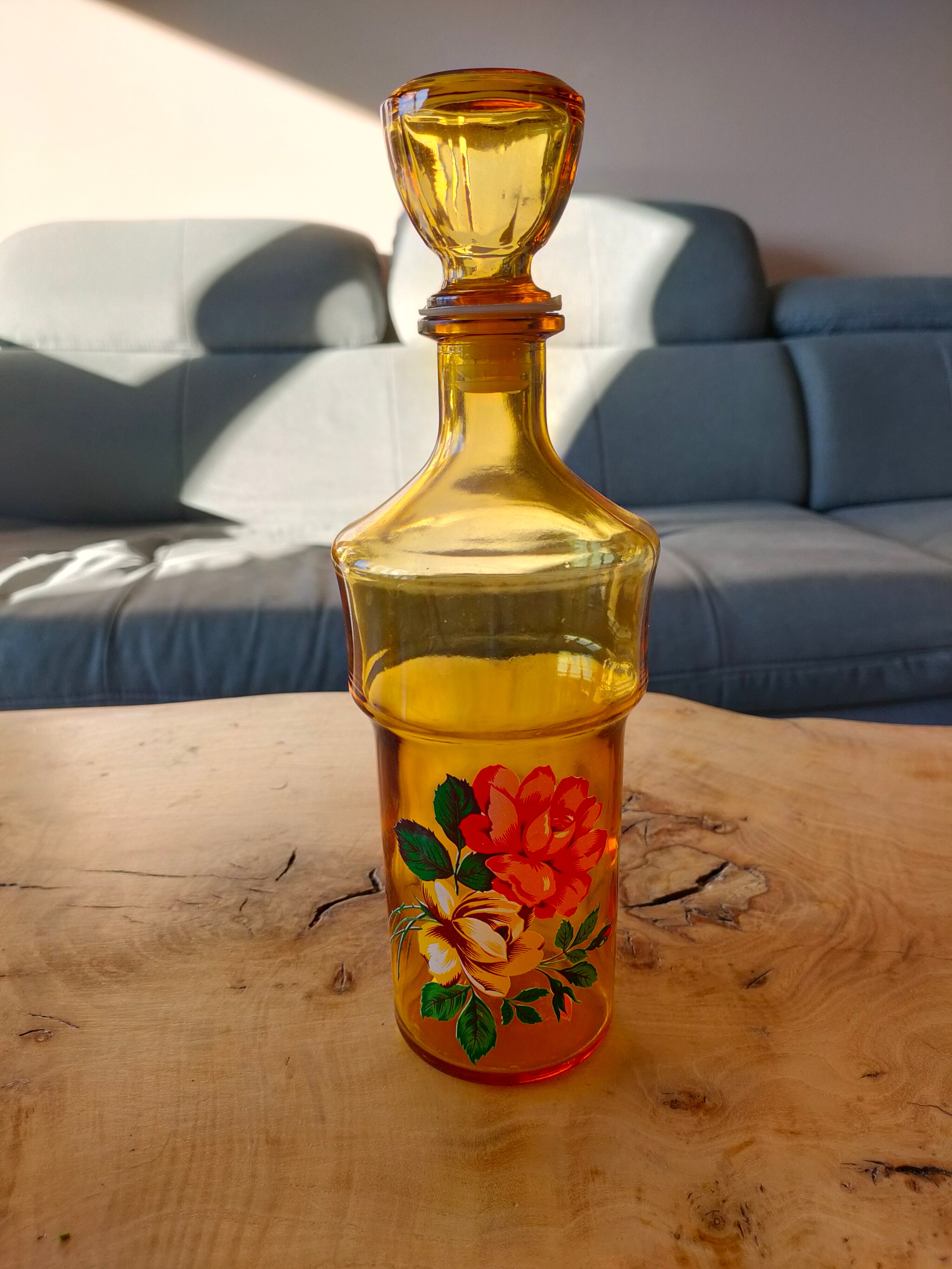 60's yellow glass decanter