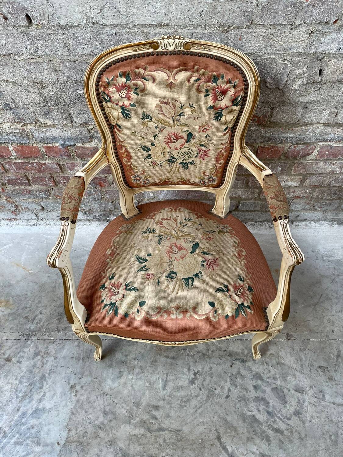 French Armchair with Floral Tapestry