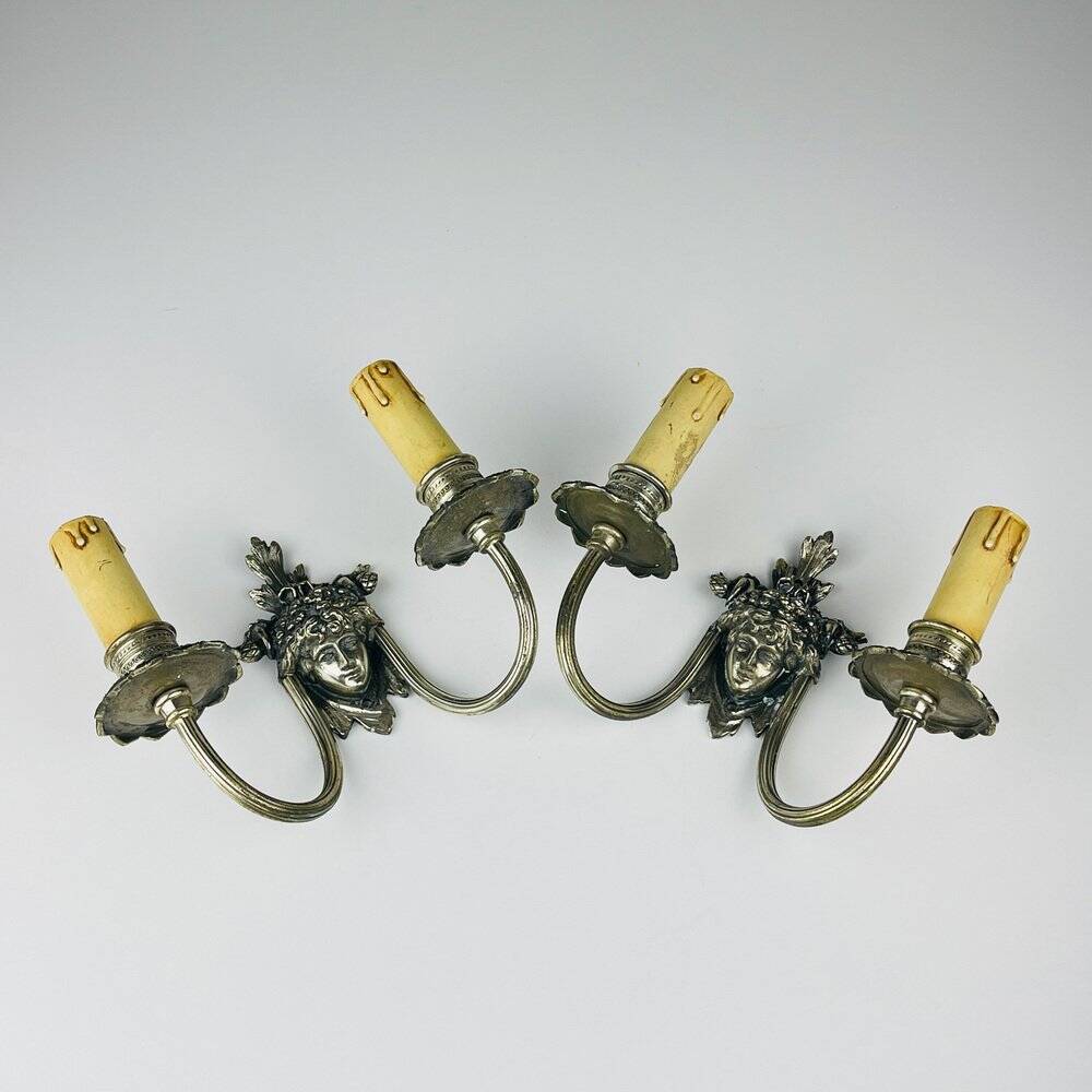 Silver-Plated Wall Lamp, France, 1930s, Set of 2