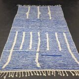 Handwoven Berber rug in blue and white, size 150x250 cm.